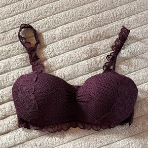 Aerie Maroon Push Up Scoop Floral Lace Bralette